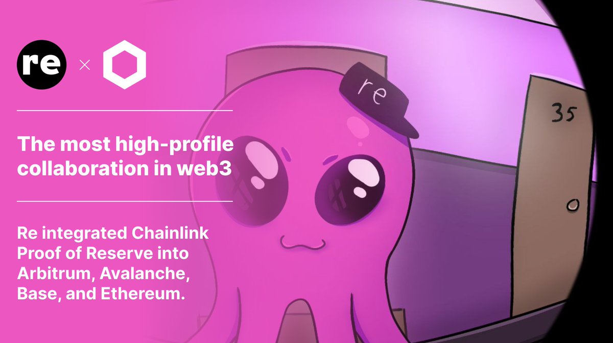 << The main collaboration of the year >>

Two weeks ago, <a href="/re/">Re</a>, a decentralized reinsurance protocol, integrated <a href="/chainlink/">Chainlink</a> Proof of Reserve into Arbitrum, Avalanche, Base, and Ethereum to increase the transparency of its contract collateral 🤝

Proof of Reserve provides near