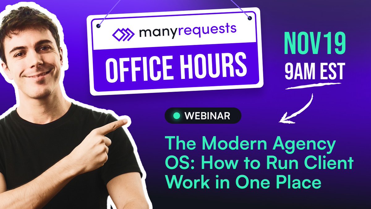 ManyRequests's tweet image. Running an agency shouldn’t feel like holding five tools together with duct tape.

Join us for our ManyRequests Office Hours on Nov 19 at 9AM EST and learn how to streamline your client delivery, automate admin, and finally operate from one place.

🎯 The Modern Agency OS: How to…