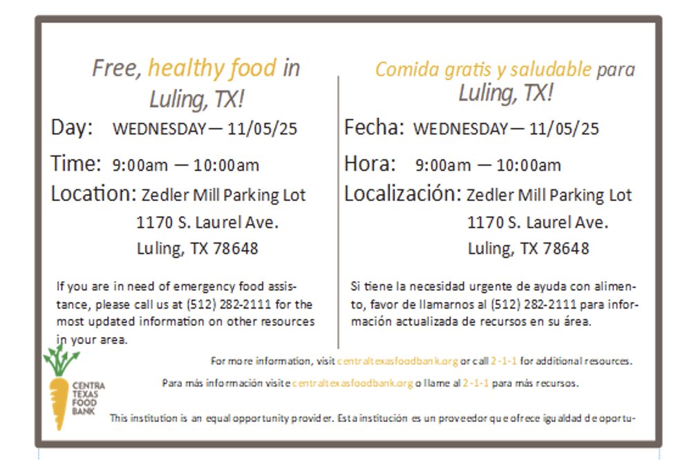 LulingISD's tweet image. We’re proud to share that our local food banks are offering services right here in the region for families in need. If you or someone you know could use assistance, please don’t hesitate to reach out. Everyone deserves access to healthy food and community support.