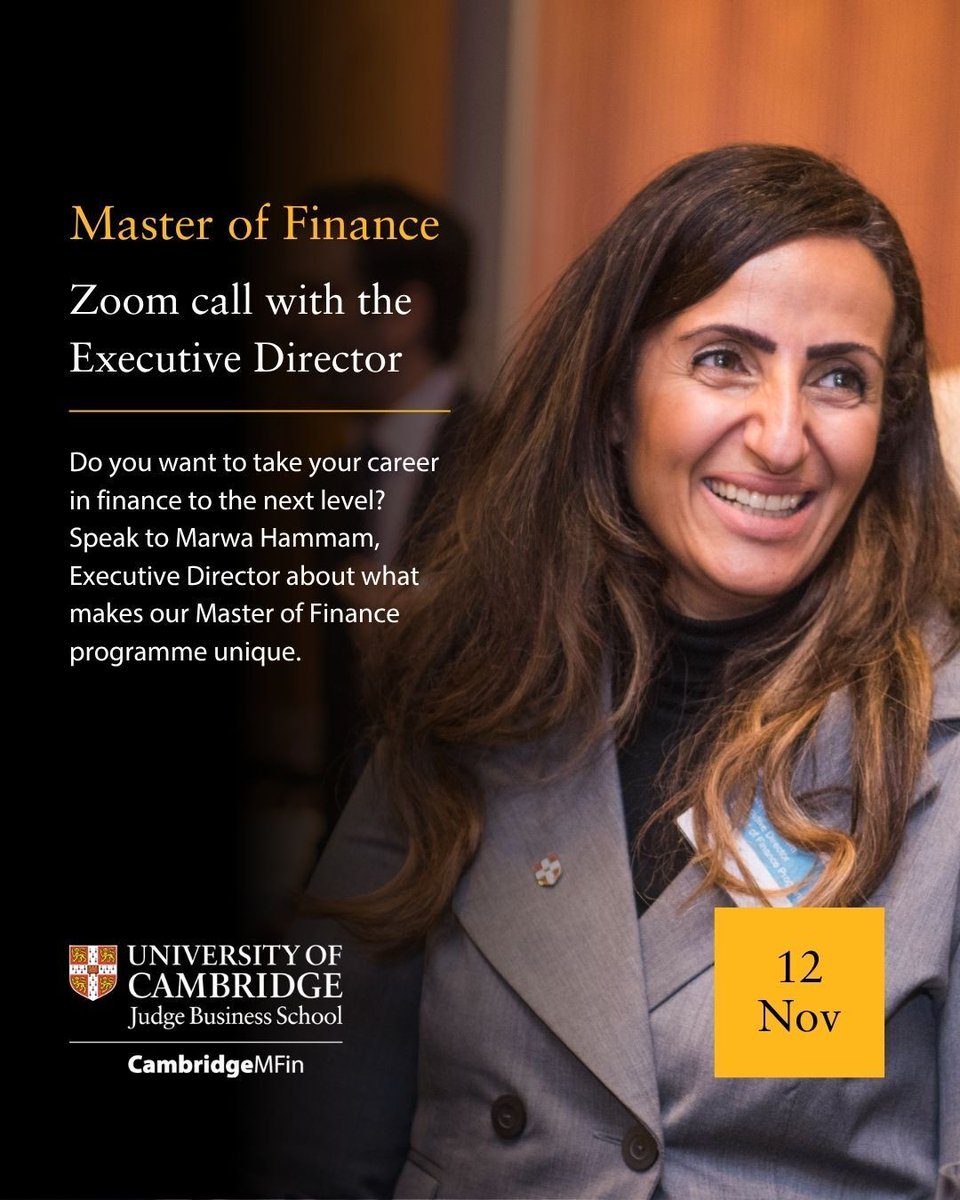 Thinking about your career in finance? Are you looking for a way to develop your skill set? Considering a Master's degree?

Here’s your chance to speak directly with the Executive Director of the MFin programme, Marwa Hammam.

Register here: buff.ly/c55m326