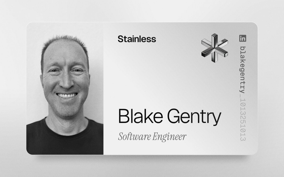 We're excited to welcome <a href="/blakegentry/">Blake Gentry</a> to the Stainless team ✱

Blake was an early engineer at Heroku, Opendoor, and Mux. He is also the co-creator of River, an open source background job engine for Go.