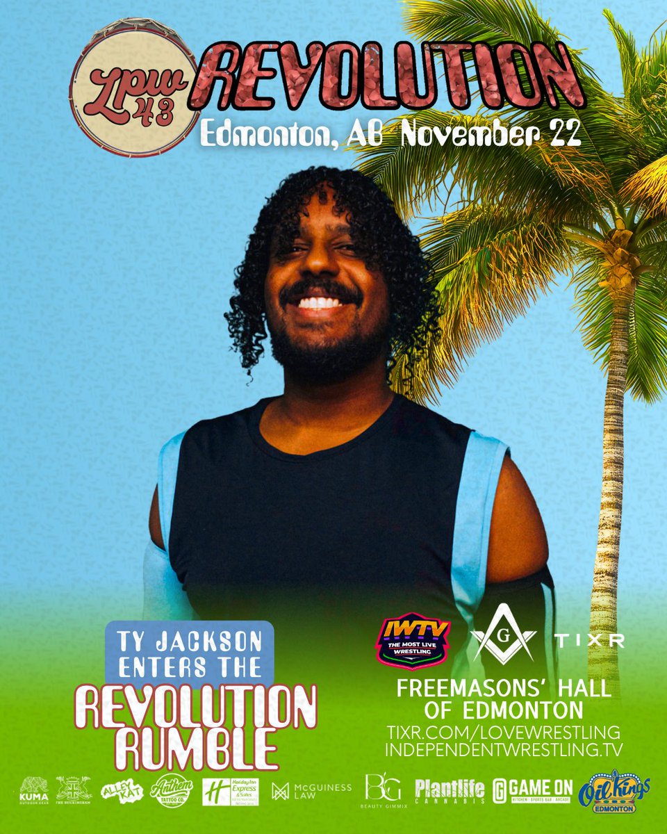 COMPETITOR ANNOUNCEMENT!

After winning the mystery prize battle royal at LPW 42, our first-ever Rumble has its first-ever entrant!

On November 22nd, T.Y. Jackson enters at #1 in the Revolution Rumble!

🎟️: tixr.com/e/159191