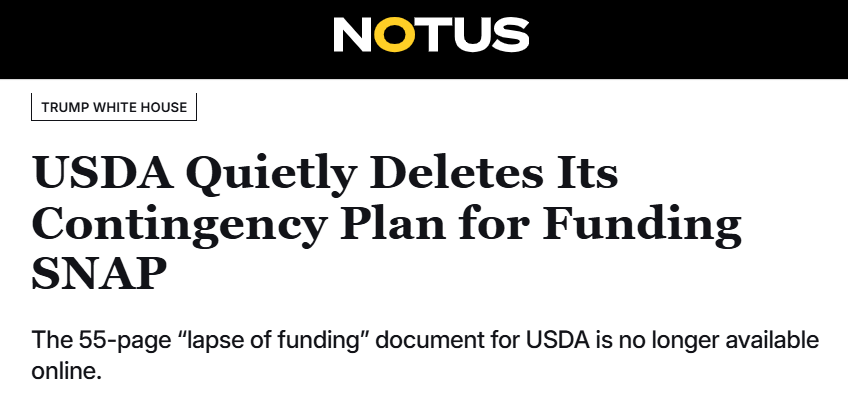 RepDonBeyer's tweet image. "If we had a contingency  fund" you mean like this contingency fund the Trump Administration just deleted off their website? The one they are legally required to use to keep SNAP funded 
notus.org/trump-white-ho…