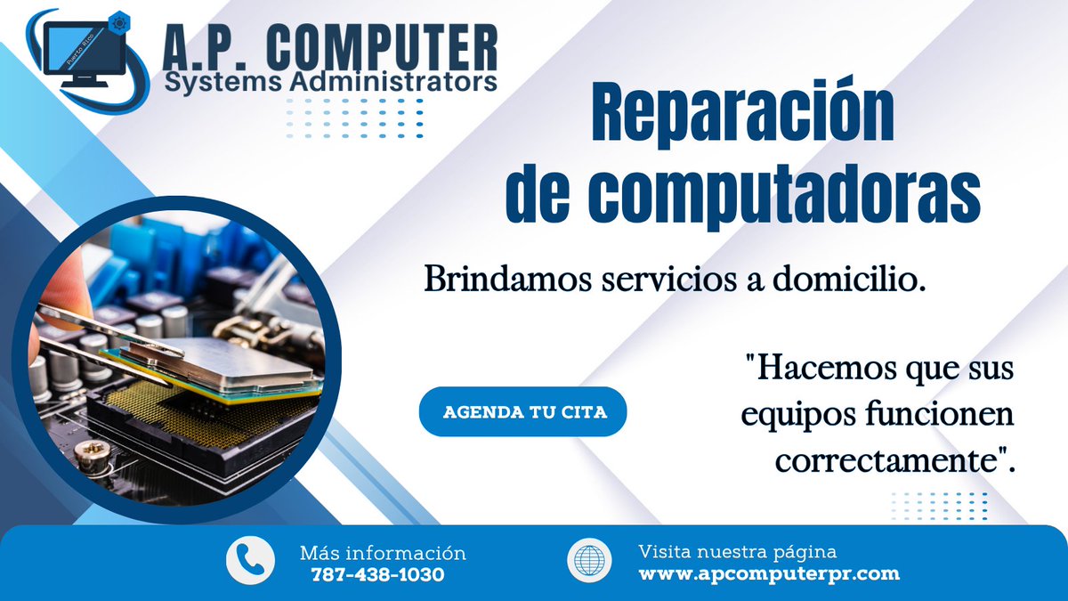 apcomputerpr's tweet image. Servicios a domicilio disponibles.  Solo ofrecemos servicios con cita y únicamente en Puerto Rico; no tenemos representación en otros países.
#reparaciondecomputadoras #reparaciondelaptops #APComputer #APComputerSystems #APComputerPR #APComputerPRUSA #Dios #Diosesbueno #God