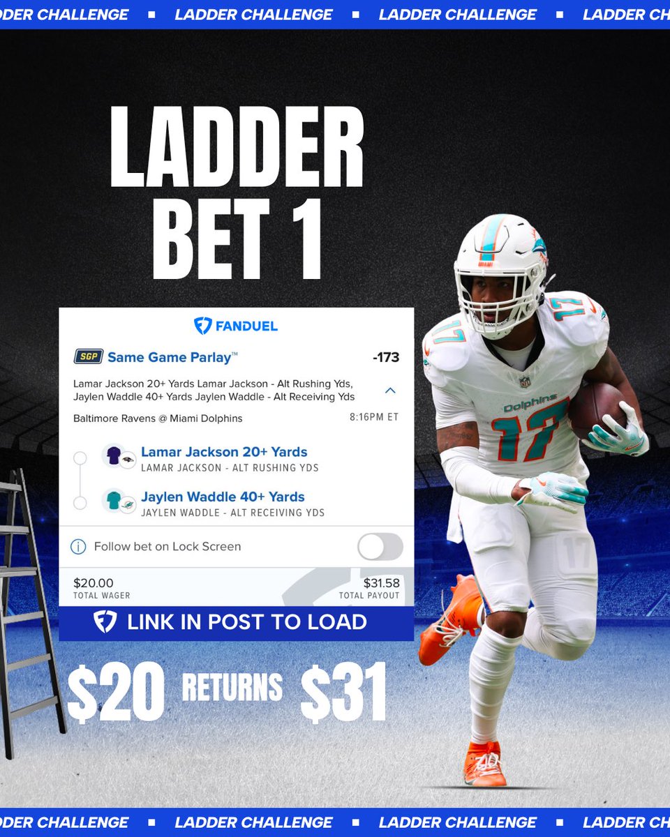 CodyBrownBets's tweet photo. 🪜 Ladder Challenge Bet 1 

🔗 FanDuel bet link: https://t.co/yYVwPTIniy

Put $20 on this and keep the winnings rolling over until we get $1k. 

We made it to step 4 last time. Let’s get to the top this time. 🤝

21+, gamble responsibly. https://t.co/0cx9RXJtRF