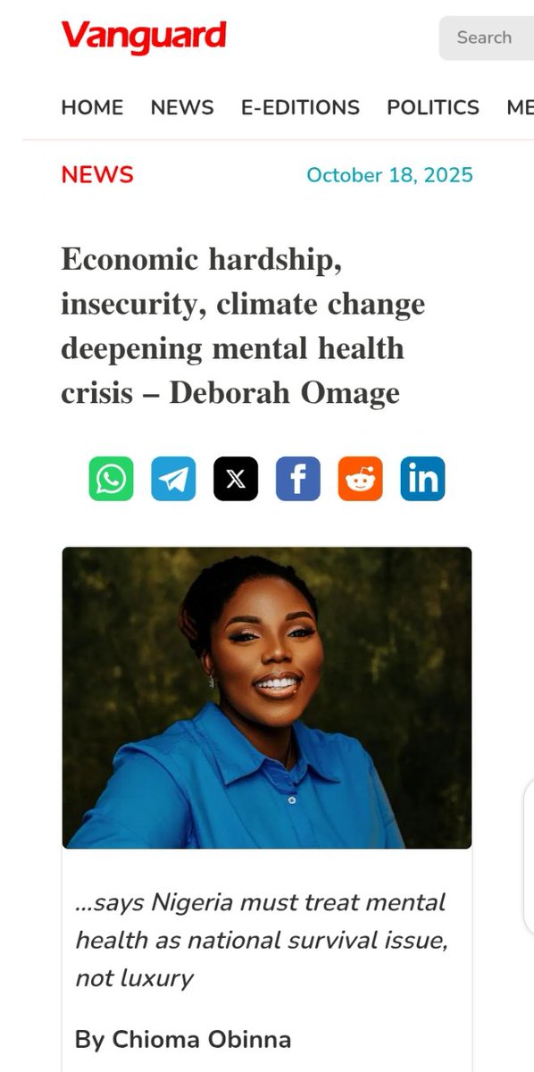 NigerianMH's tweet photo. We did not just attend the @vanguardngrnews Summit, we made the front page! 📰

Our core message is resonating nationally: Mental health is not an isolated problem; it is a direct consequence of a triple threat—Economic Hardship, Insecurity, and Climate Change.

#NMH https://t.co/71PvUmagej