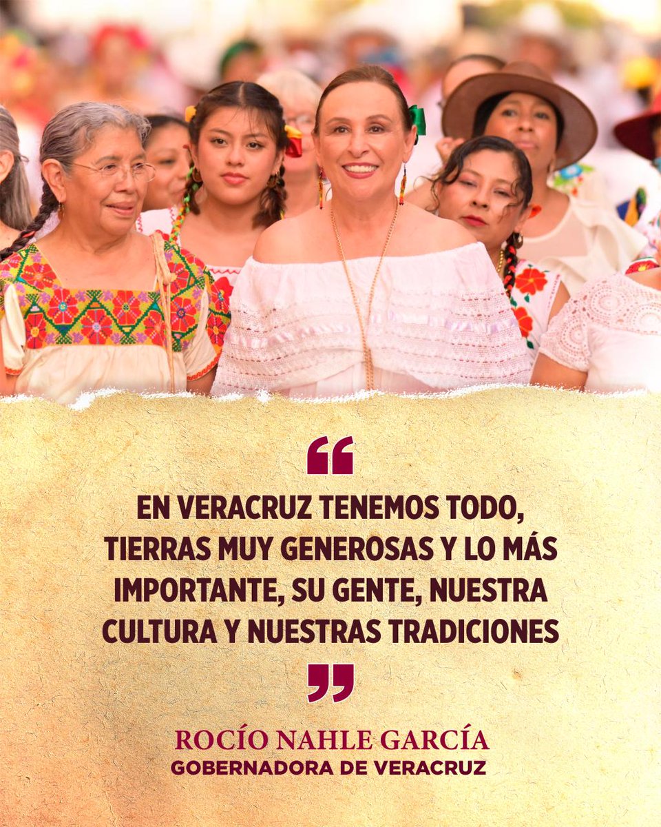 GobiernoVer's tweet image. ✨Veracruz destaca por su gente, sus tierras generosas y sus tradiciones. Con el liderazgo de nuestra Gobernadora @rocionahle, seguimos fortaleciendo nuestra cultura y construyendo un futuro con orgullo veracruzano.

#PorAmorAVeracruz ❤️