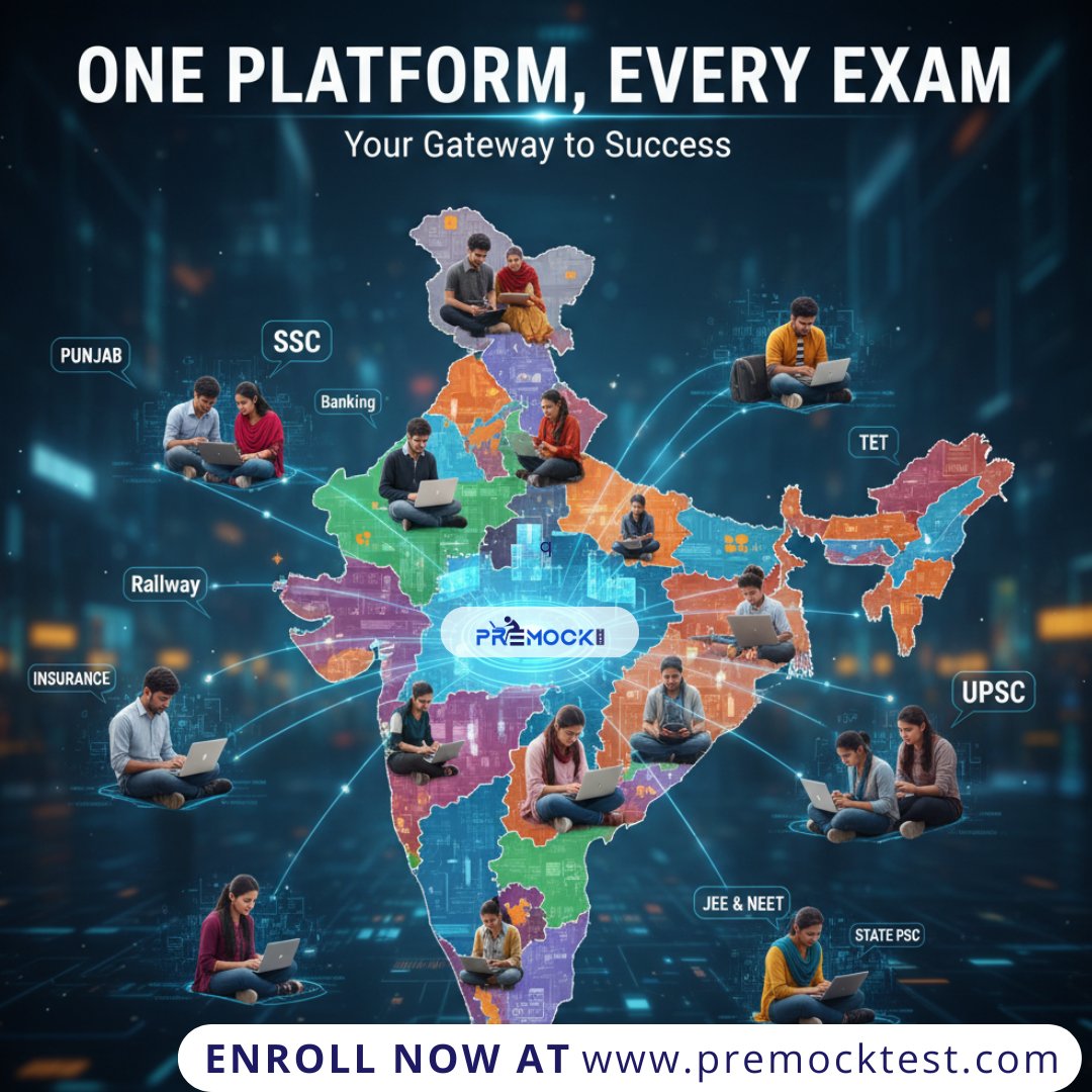 PremockT90018's tweet image. One Nation. One Platform. Prepare for Every Govt. Exam with PreMockTest!
#PreMockTest #AllIndiaMockTest #OnlinePreparation #AllIndiaLaunch #MockTests #ExamPreparation #GovtExams #StudySmart #OnlineLearning #CrackExams #FutureReady #ExamSuccess #CompetitiveExams #IndiaLaunch