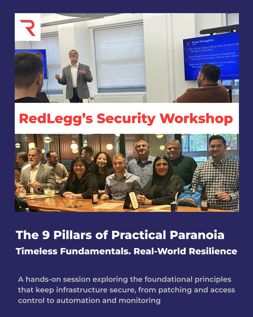 𝗢𝘂𝗿 𝗡𝗶𝗻𝗲 𝗣𝗶𝗹𝗹𝗮𝗿𝘀 𝗼𝗳 𝗣𝗿𝗮𝗰𝘁𝗶𝗰𝗮𝗹 𝗣𝗮𝗿𝗮𝗻𝗼𝗶𝗮 𝘄𝗼𝗿𝗸𝘀𝗵𝗼𝗽 brought security pros together to revisit the fundamentals that actually keep systems secure, access control, automation, and monitoring.

Stay tuned for upcoming sessions