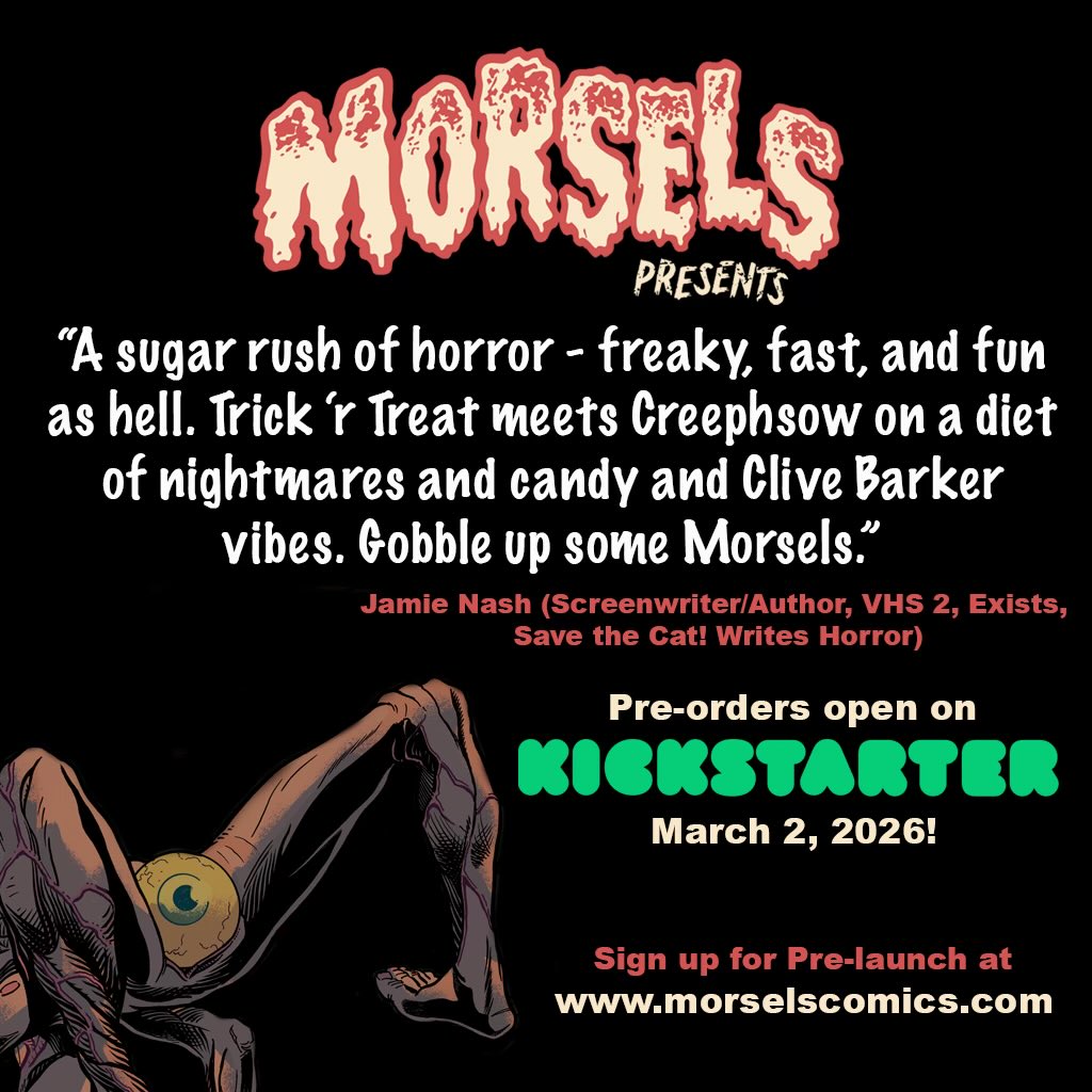 I’ve had the opportunity to share MORSELS Presents ‘One Good Scare’ with some amazing people! 

Check out what author <a href="/Jamie_Nash/">Jamie Nash</a> (Haunted Girl, Save the Cat! Writes Horror) had to say about the first MORSELS Presents book! 

Sign up for the pre-launch at morselscomics.com!