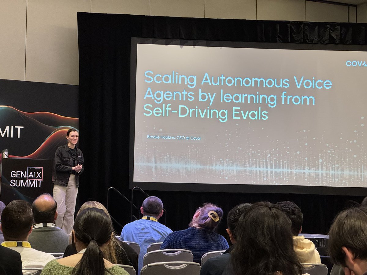kwindla's tweet photo. Watching @bnicholehopkins talk about lessons for voice agents from training self-driving cars at #ODSCWest.
“We are simultaneously under-estimating and over-estimating what voice agents can do.” https://t.co/KL7t1U0FKr