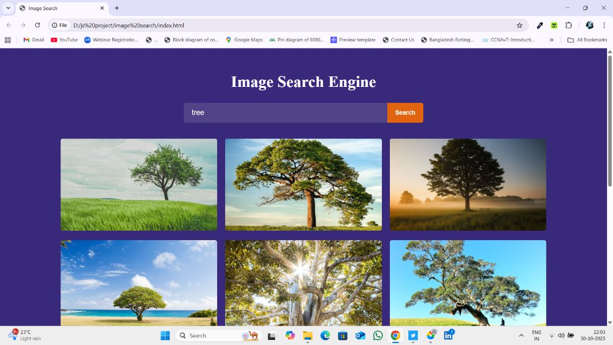 deepakkumarj924's tweet image. Project 27/30 is done!
Built a Responsive Image Search Engine with HTML, CSS, &amp;amp;  JS.
It uses the Unsplash API for dynamic, paginated results, and features a clean dark-mode UI.
GitHub Link 👇
Repo: github.com/Deepakkumarj92…
#JS #100DaysOfCode #WebDev #UnsplashAPI #Coding