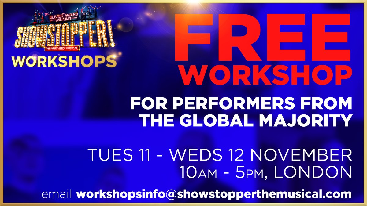 📢 Free Workshop for Performers from the Global Majority

Join us for a two-day introduction to how we approach improvising songs together.

Interested in exploring the world of musical improvisation? Come! Know someone who is? Share! 

Find out more 🔗 showstopperthemusical.com/workshops/work…