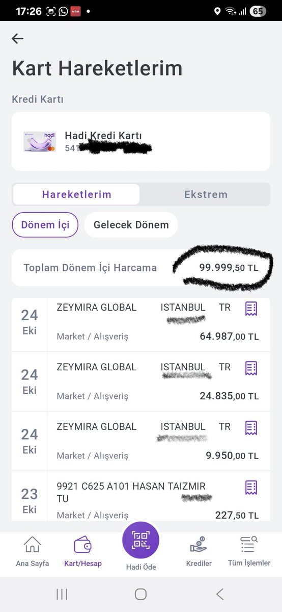 Takipçi şikayeti:

“26.10.2025 tarihinde annem A. K. adına kayıtlı A101 Hadi Tom Bank kartında ciddi bir güvenlik zaafiyeti ve dolandırıcılık olayı yaşadık.

İzmir Hasan Tahsin A101 şubesinde, indirimli ve avantajlı olacağı söylenerek annemi bu karta kaydetmişler. Ancak kartımıza