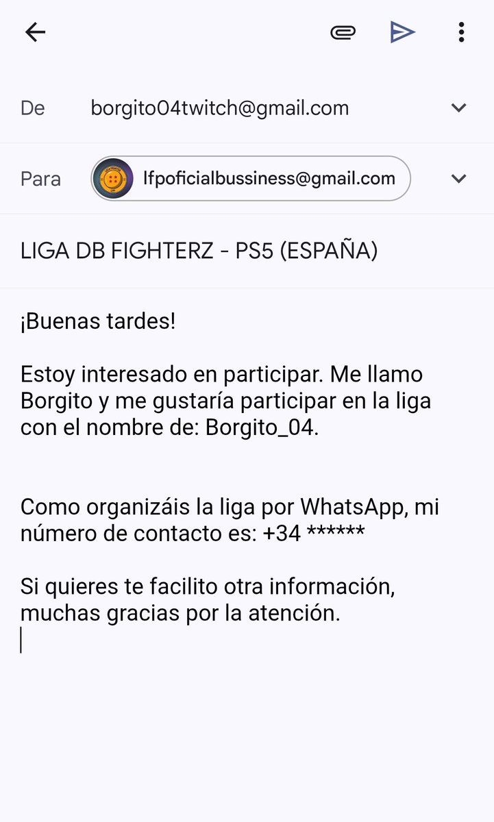 ✅ | INSCRIPCIONES ABIERTA POR MD O CORREO ELECTRÓNICO. 

Como inscribirse por correo:

📩 - lfpoficialbussiness@gmail.com 

.
.
.

EJEMPLO: