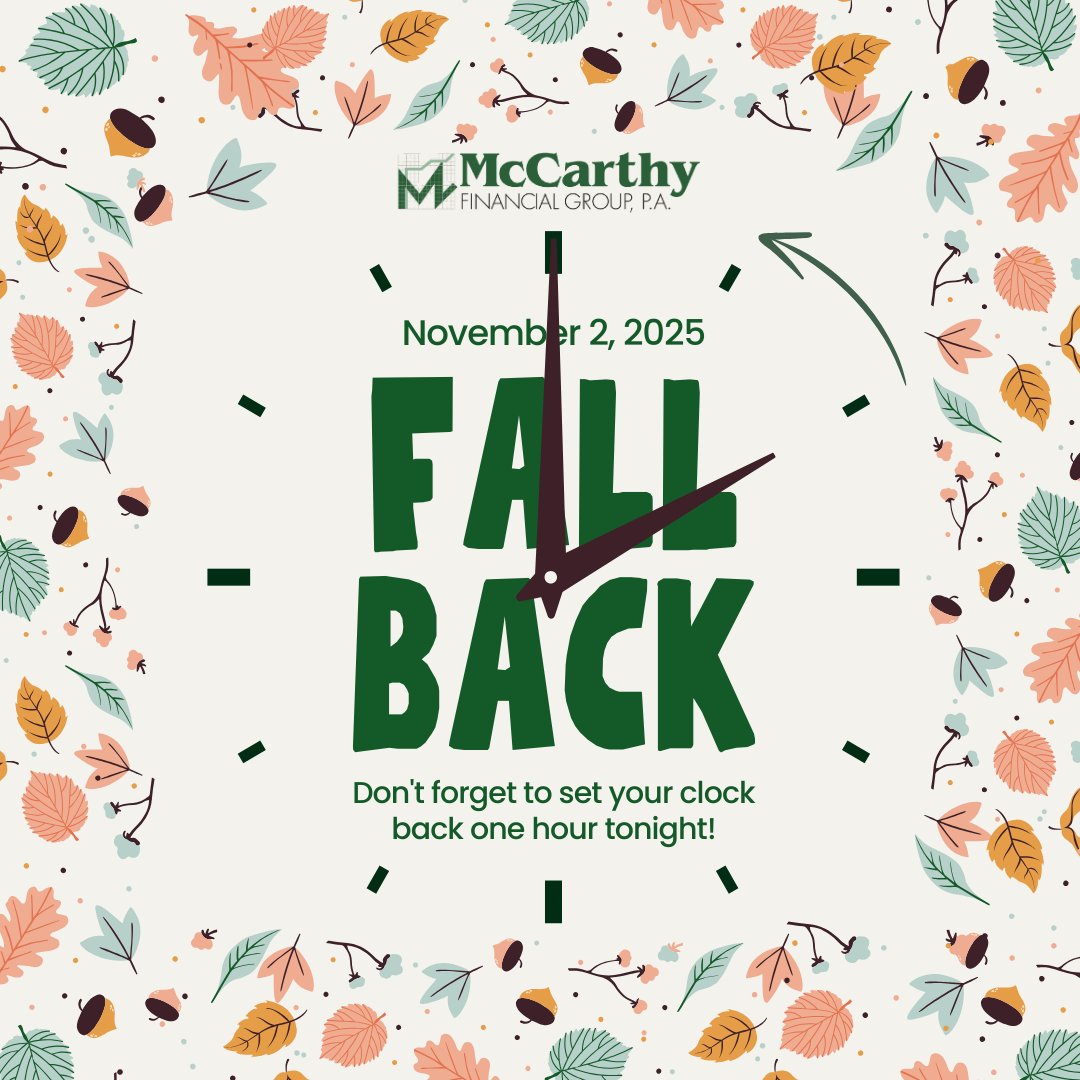 KevinCMcCarthy2's tweet image. ⏰ Don’t forget — Daylight Saving Time ends this Sunday at 2 a.m.! Set your clocks back one hour before bed tonight. #FallBack #DaylightSavingTime #FallTips