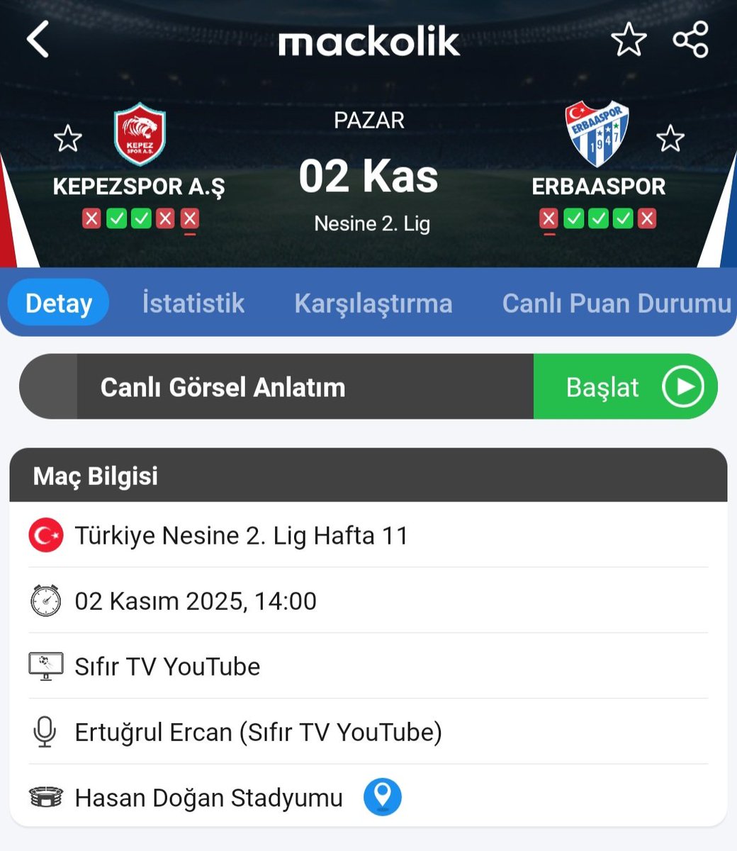 📅 2 KASIM
⚽ 2.LİG
Saat 2' de
🎥 <a href="/Sifirtvresmi/">Sıfır TV</a> YouTube kanalında görüşmek üzere 👋