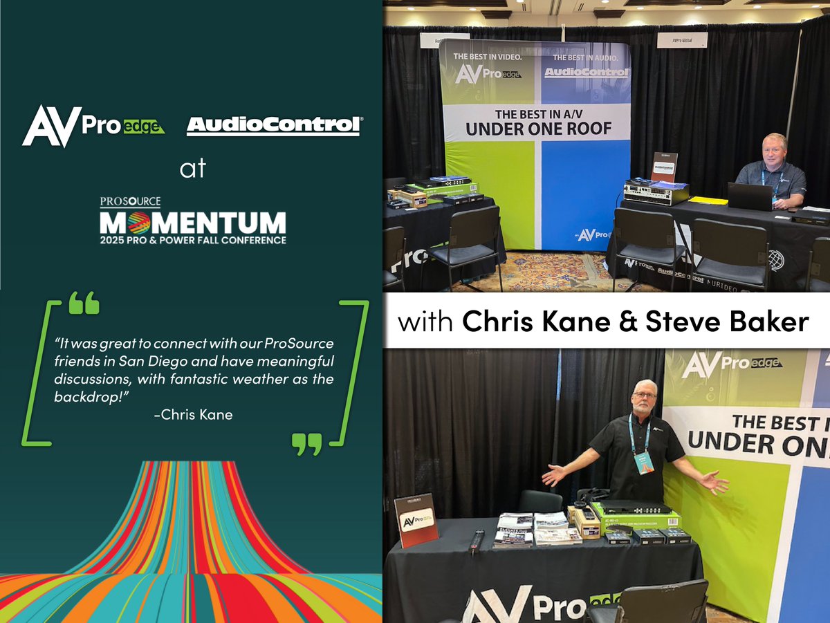 AVProEdge's tweet image. Last week, we had our very own Chris Kane and Steve Baker attend the ProSource Momentum Pro & Power Fall Conference in San Diego.
We’re always proud to collaborate with others who share our passion for advancing AV innovation.
#ProSource #AVIndustry #ProAV #AVIntegration