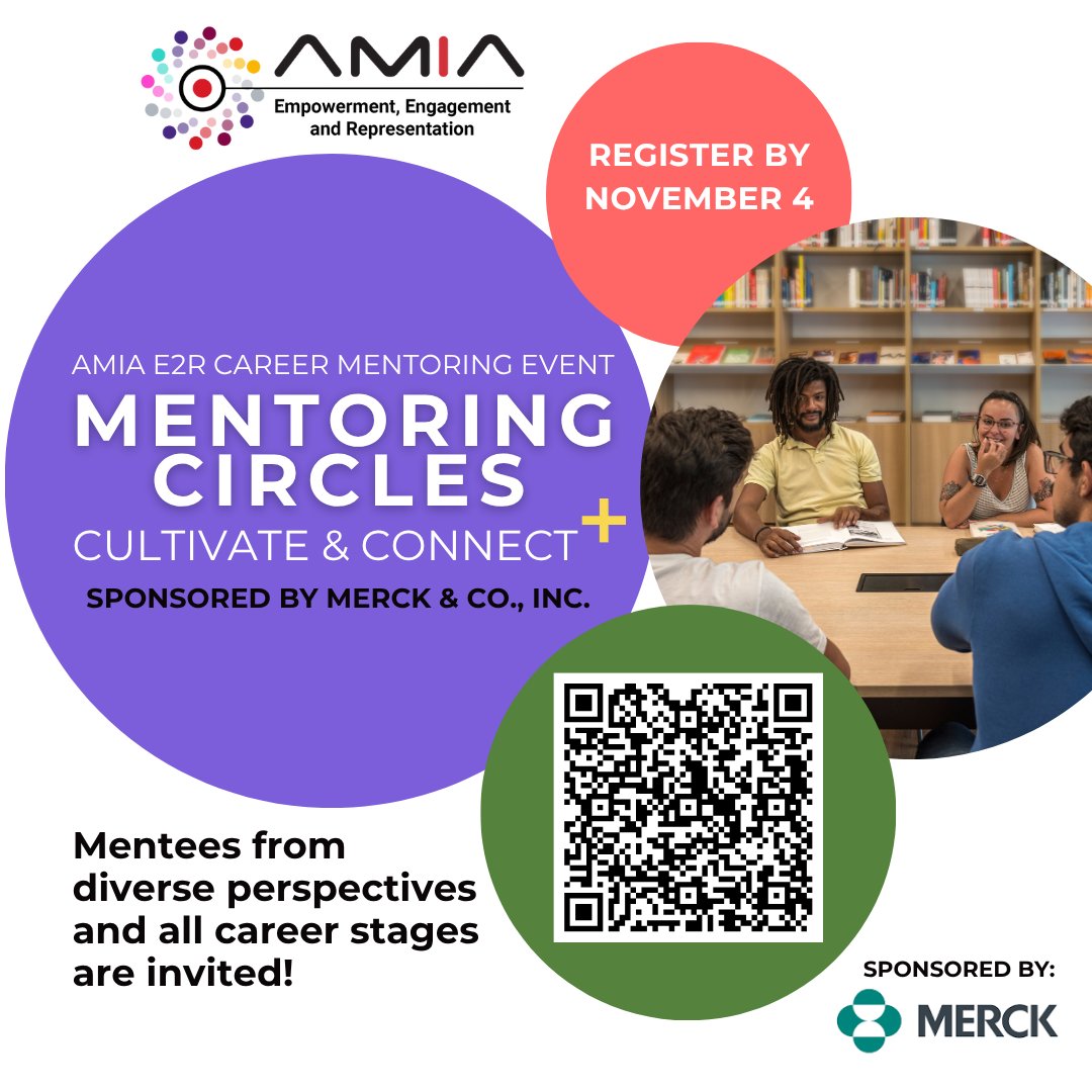 We still have a seat for you at this year's Mentoring Circles on November 17! Sponsored by Merck &amp; Co., Inc. Register by November 4 -&gt; docs.google.com/forms/d/e/1FAI…. <a href="/AMIAinformatics/">AMIA</a> #AMIA2025 #mentoring #healthinformatics