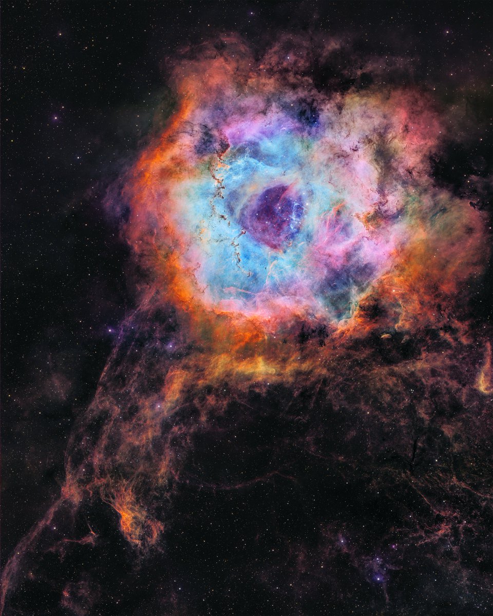 Using a 12" telescope and over 100 hours of exposure time, I captured my highest resolution photo of a nebula ever. 

This is the stunning Rosette Nebula, and is 254 megapixel photo, designed to print up huge. 

This nebula triggers pareidolia in some people... what do you see?