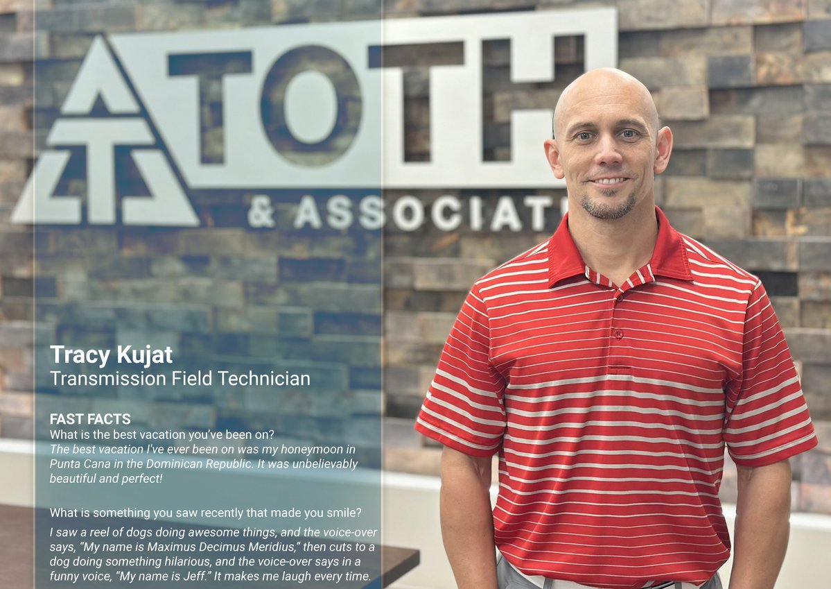 Toth & Associates (@tothassoc) on Twitter photo TOTH welcomes Tracy Kujat to the team as a Field Technician in the #Transmission Department!
#Engineering #Hiring #StrongerCommunities TOTH welcomes Tracy Kujat to the team as a Field Technician in the #Transmission Department!
#Engineering #Hiring #StrongerCommunities