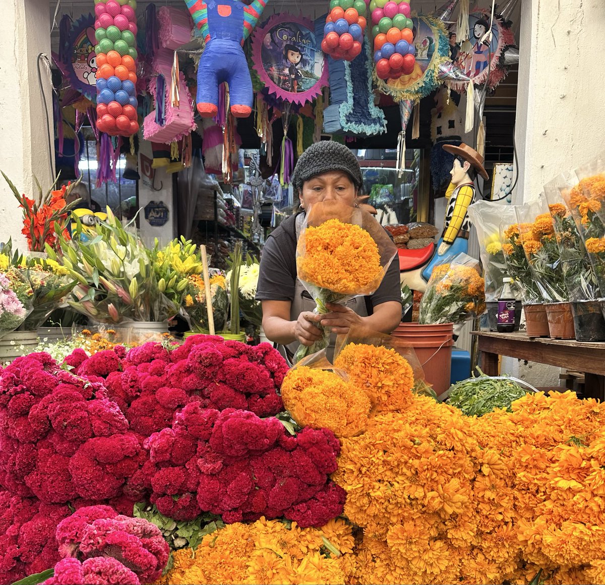 Del náhuatl “cempōhualxōchitl”, que significa “flor de veinte pétalos” (cempōhualli = veinte, xōchitl = flor). Símbolo de la vida y la muerte. En el Día de Muertos se usa para guiar a las almas con su color dorado y su aroma. #MercadoDeSanPedroCholula