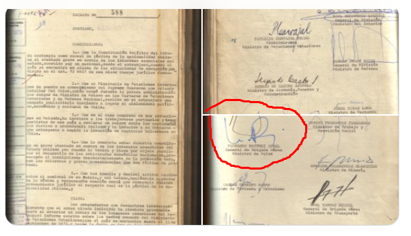 Cuando su papá era ministro de salud de la dictadura firmó ordenando el crimen de letelier según consta en documentos del congreso de EE.UU. y quizás cuantos más. Es obvio que matthei tenga miedo que se sepa todo lo demás .