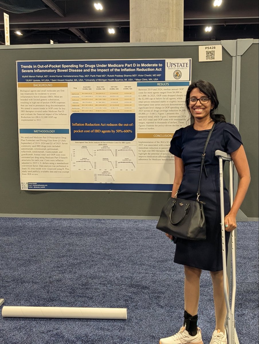 Delayed flight, missed connecting flights, and a broken fibula couldn’t stop me from making it to #ACG2025! 

Grateful for everyone who helped (from putting up my posters to navigating spaces on crutches). Truly thankful to be part of such a supportive #GI community. 💙