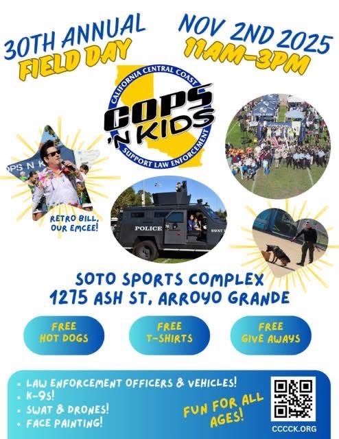 SLOSheriff's tweet image. 🚨 COPS ‘N KIDS Field Day is almost here! Grab the family and come join us this Sunday, November 2nd 11 AM - 3 PM for a day packed with fun, games, and cool stuff to check out! 🚓🐾🚁

You’ll get to meet our amazing staff, see our units up close, and learn what it’s like to be…