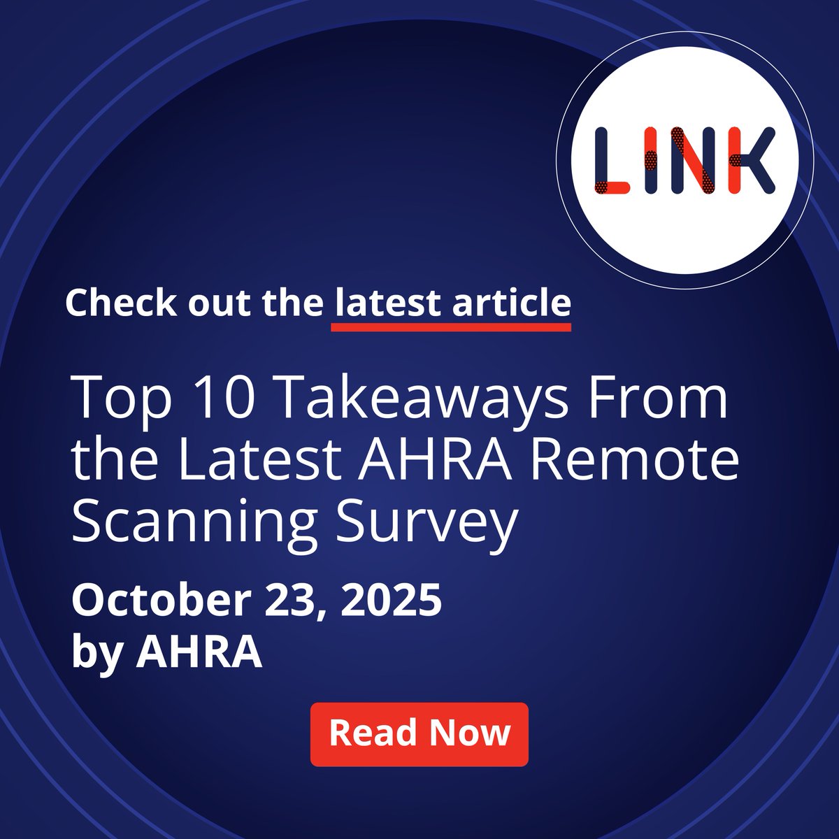 Remote scanning is reshaping medical imaging. The latest AHRA survey reveals adoption trends, top barriers, and key benefits — from boosting productivity to expanding access. 

See the top 10 takeaways and full results: link.ahra.org/Article/top-10…