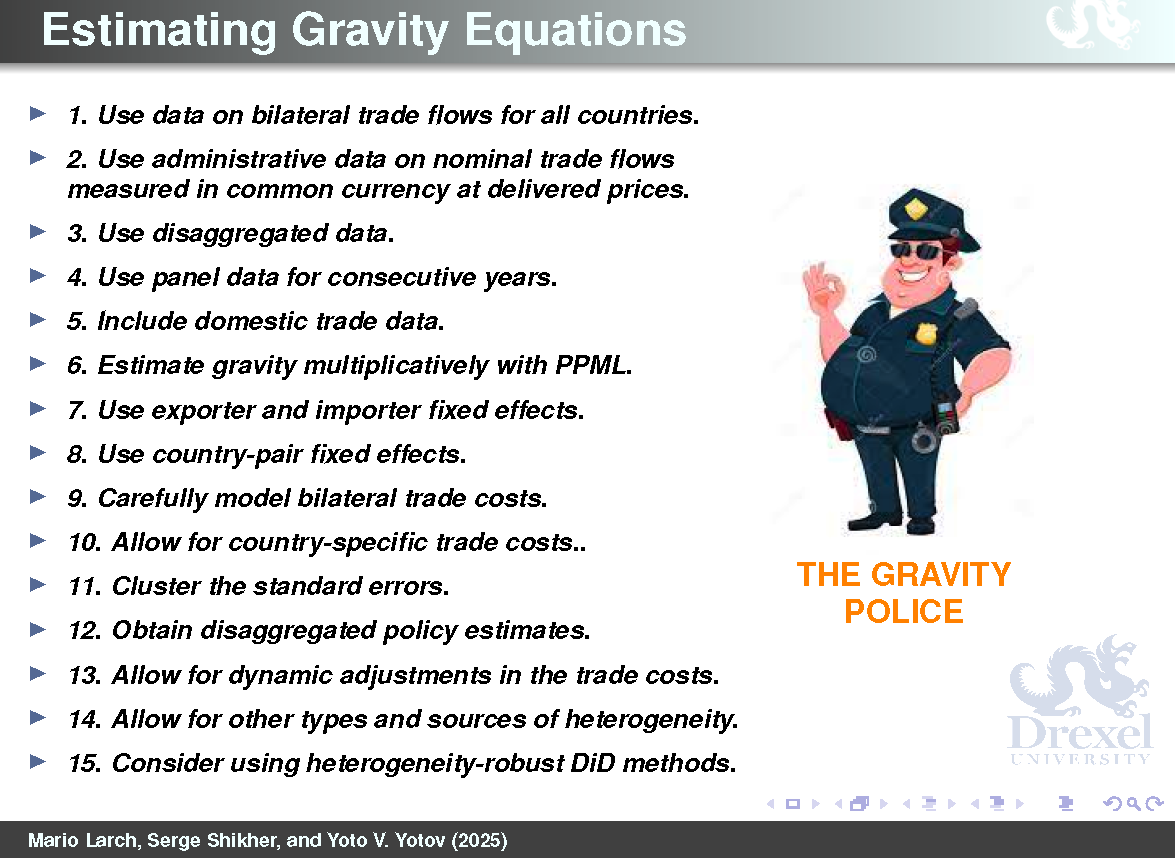 I am surprised by the large fraction of policy reports and academic papers, even in top journals, that do not follow (or even acknowledge!) some of the most widely accepted practices for estimating gravity. The following recommendations may be helpful.

ideas.repec.org/p/drx/wpaper/2…