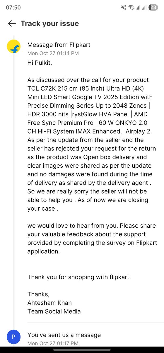 pulkitrolls's tweet photo. @rajneeeshkumar @AgriGoI @ChouhanShivraj @Flipkart @nafedindia @icarindia @_Kalyan_K @PMOIndia Shame shame shame
Flipkart robbed me of 200000 rs. Damaged tv delivered. Worst customer service now. Kindly help @narendramodi
 Only you can save me now. Flipkart is pure fraud website @flipkartsupport https://t.co/L96DEJURWh