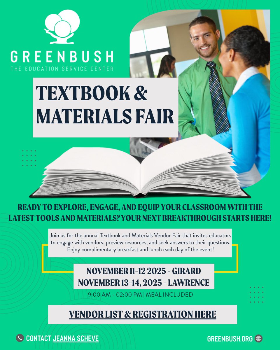 The annual Textbook and Materials Vendor Fair allows educators to engage with vendors, preview resources, and seek answers to their questions. Enjoy complimentary breakfast and lunch each day of the event!

Register at hubs.la/Q03MLTSg0