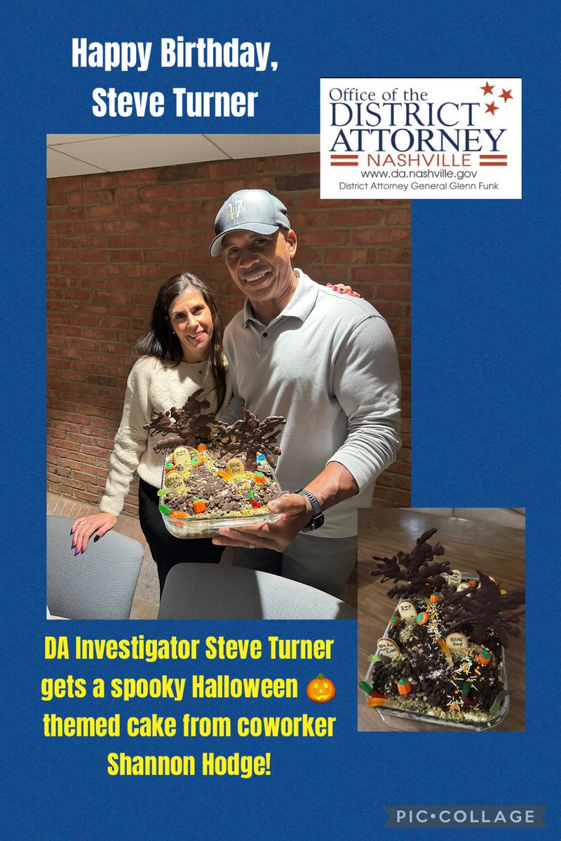Happy Birthday to one of our long-time District Attorney Investigators, Steve Turner.  Coworker Shannon Hodge surprised him with a home-made Halloween 🎃 cake!