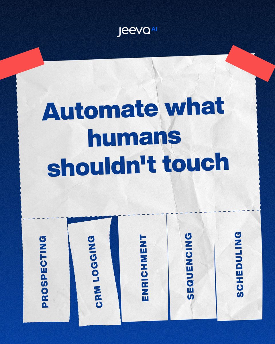 You’re automating the wrong part of sales.

Everyone automates emails.

The best teams automate inputs:
- Lead research
- Enrichment
- Intent signals

That’s the 80% that actually moves the needle.

Meet Jeeva AI → go.jeeva.ai/MlkM
