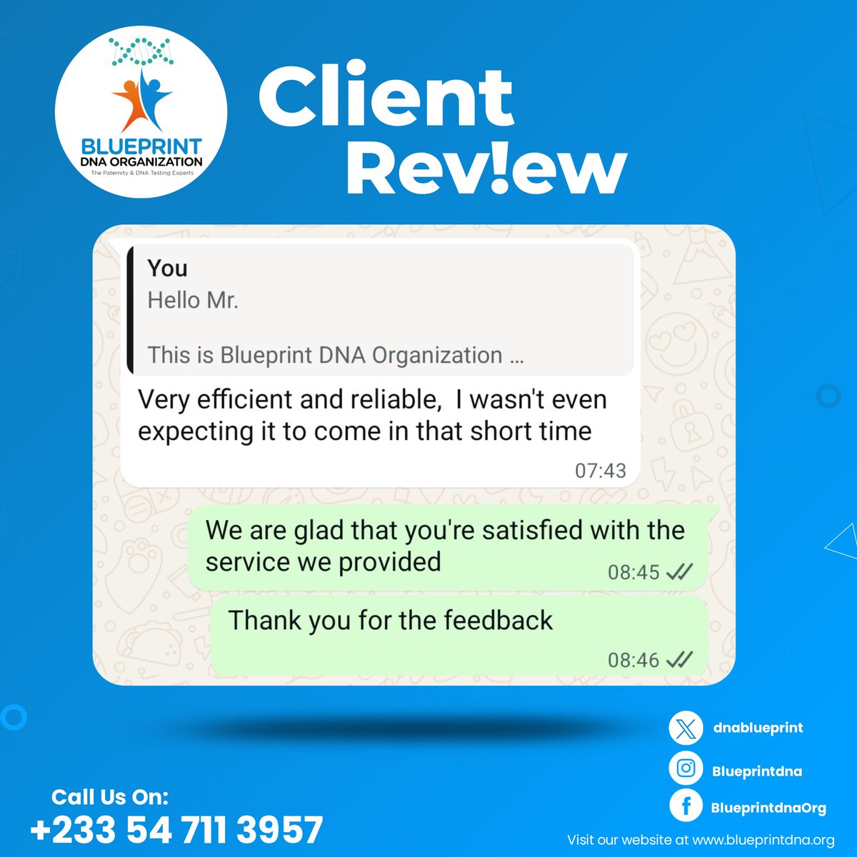 DnaBlueprint's tweet image. Trust us to provide a fast and reliable DNA service 🔥👏

​📞 Call Us: +233 54 711 3957
​#BlueprintDNA #PaternityTestGhana #DNAtesting #Ghana #FamilyAnswers #DNAguide