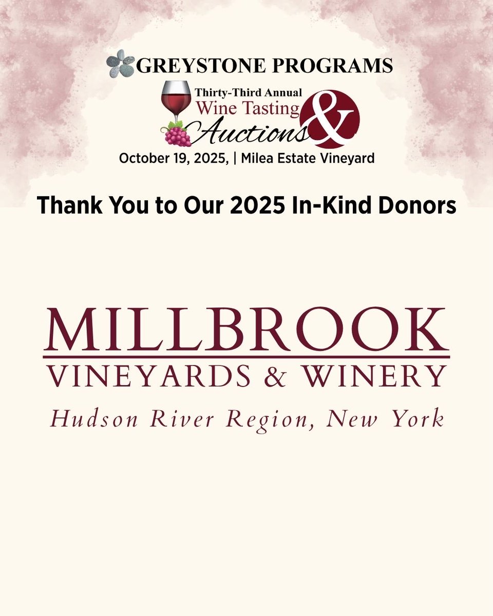 GreystonePrgrms's tweet image. We’re so grateful to our 2025 In-Kind Donors for helping make Greystone Programs’ 33rd Annual Wine Tasting and Auctions truly special!

#GreystonePrograms