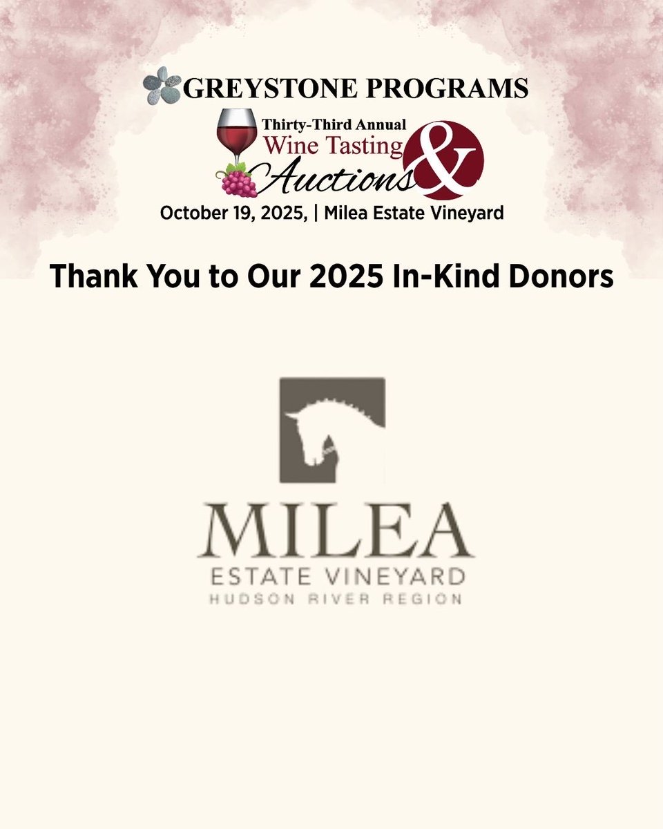 GreystonePrgrms's tweet image. We’re so grateful to our 2025 In-Kind Donors for helping make Greystone Programs’ 33rd Annual Wine Tasting and Auctions truly special!

#GreystonePrograms