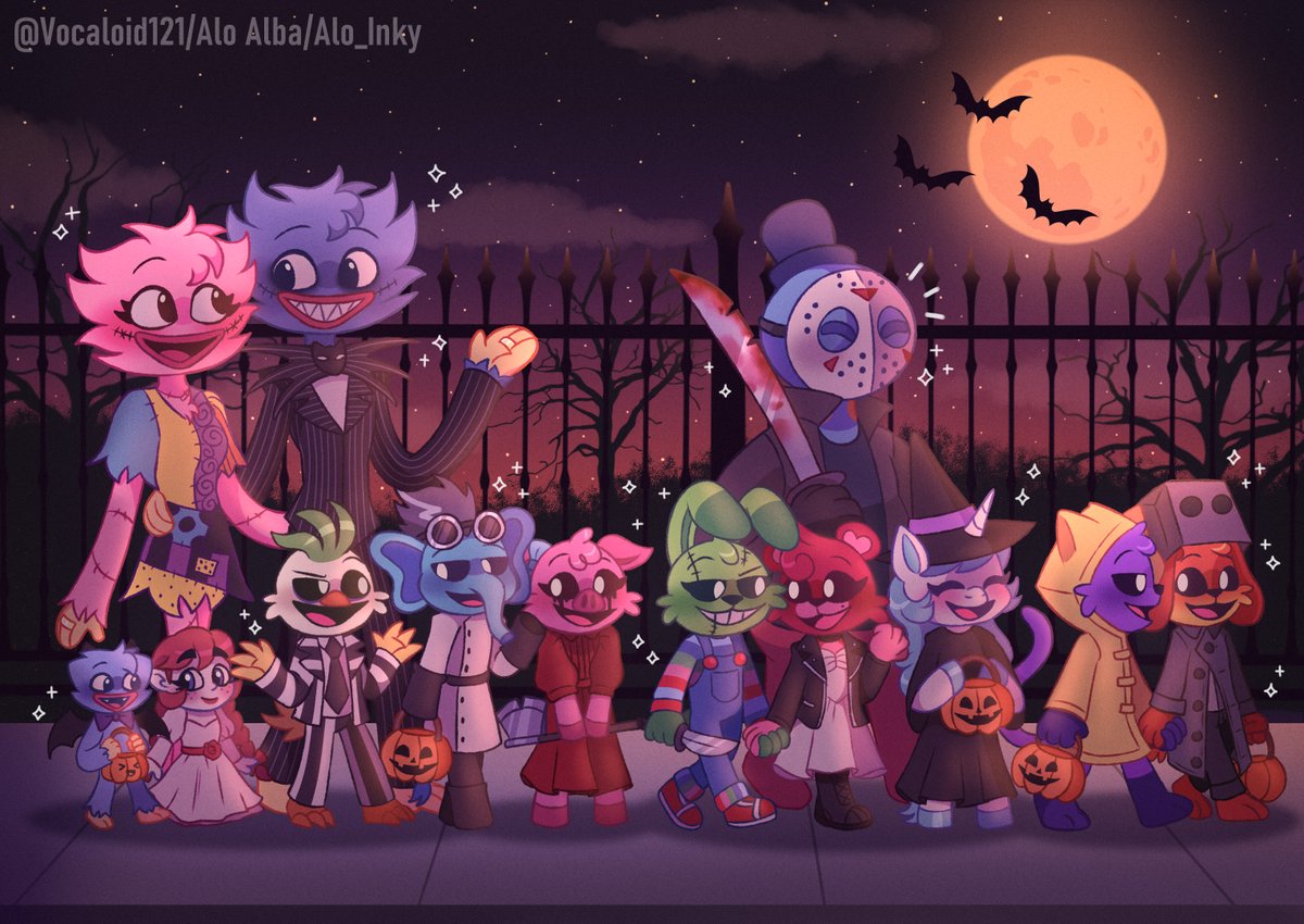 Trick or Treat🎃💀👻
Have a happy halloween!!! 💕💕🧡💜( •̀ ω •́ )✧
Can you guess what each one is dressed as??? :3

#poppyplaytime #poppyplaytimefanart #smilingcritters #catnap #dogday #huggywuggy #kissymissy #doeythedoughman #halloween