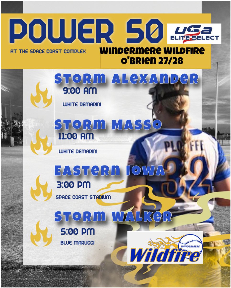 WildfireOBrien1's tweet photo. This weekend…Space Coast Power 50!
This is going to be a great weekend! Let’s get it! @usssaspacecoast #wildfire #usaes #power50 https://t.co/QrCa9OiQGD