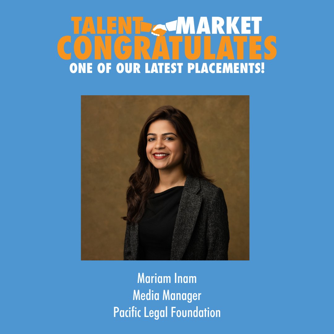 TalentMarket's tweet image. Congrats to Talent Market placement, Mariam Inam, who recently started her new role as Media Manager at @PacificLegal! 🎉 #talentmarketplacement #libertyjob