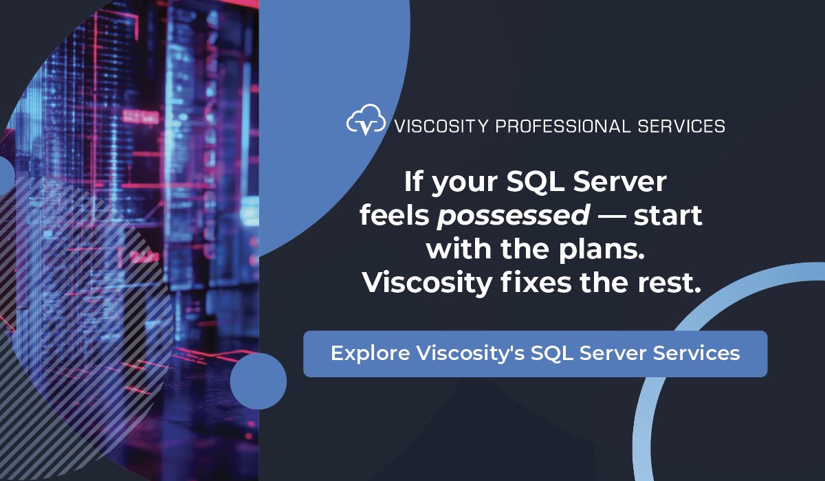 ViscosityNA's tweet image. If your #SQLServer feels ‘possessed,’ check the execution plans first. We shine a flashlight into your query cache, fix what’s broken, and give you your weekends back.
More: bit.ly/4nezwIE
#VNA #MicrosoftSQLServer