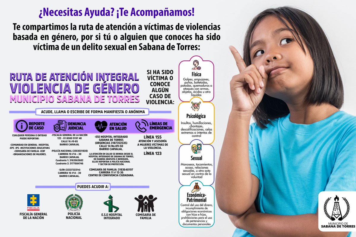 ☝🏻Si necesitas ayuda, ¡Te Acompañamos! Esta es nuestra ruta de atención a víctimas de violencias basada en género, por si tú o alguien que conoces ha sido víctima de un delito sexual en Sabana de Torres👁