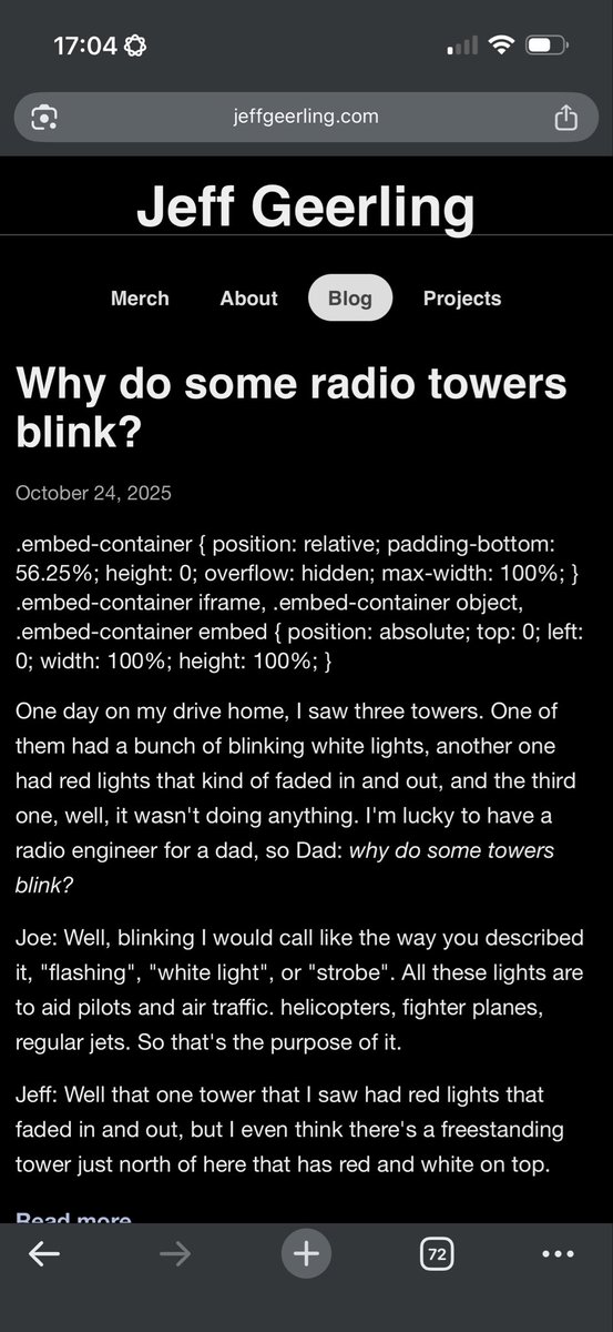 dan_jenkins's tweet image. @geerlingguy you know you’ve got css displaying on your blog post?
jeffgeerling.com/blog
On iOS chrome :)