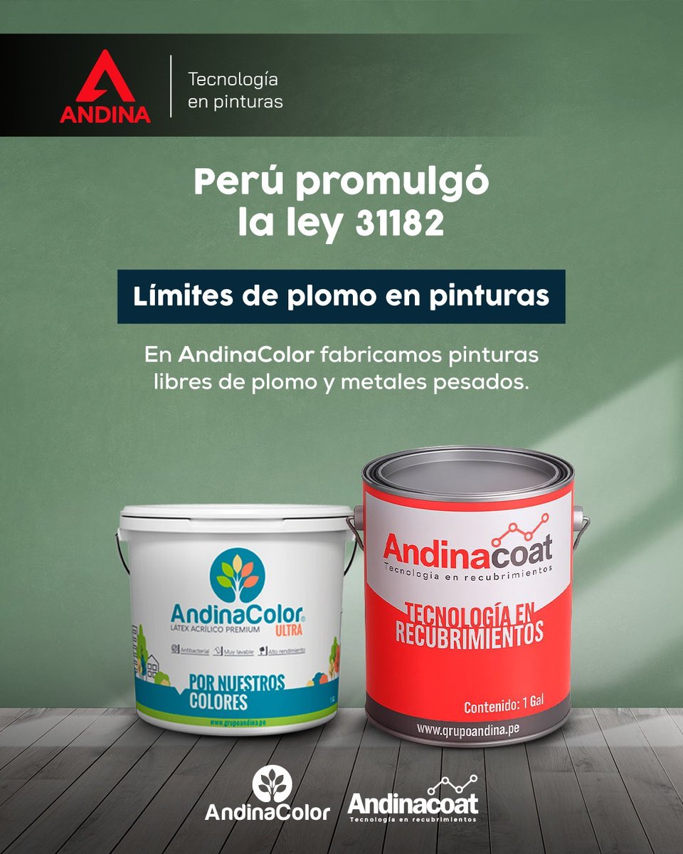AndinaColor's tweet image. Desde hace una década, AndinaColor fabrica pinturas libres de plomo y metales pesados. 

Compromiso con la calidad, la salud y el cuidado del medio ambiente.