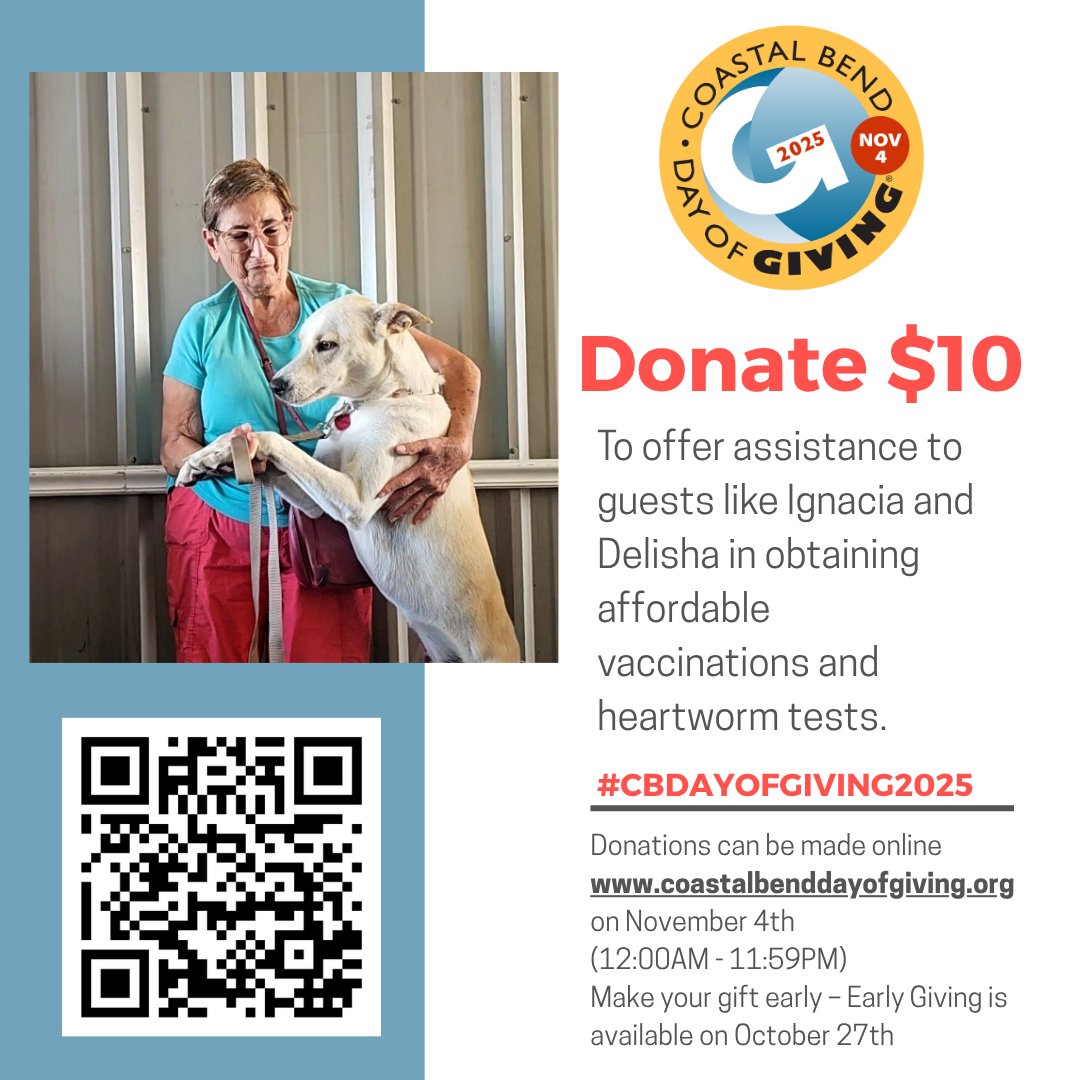 CCPAACTX's tweet photo. 💻 Donate today at https://t.co/z6qQdCkZu0
💰 Matching donations start at just $10
🗓️ Early donations accepted starting October 27th!

#CoastalBendDayOfGiving #PAAC https://t.co/J1XPLpqQzS