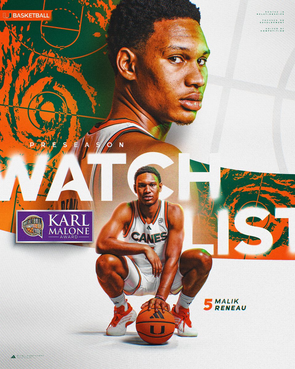 Big man on the big stage 💪

<a href="/MalikReneau/">Malik A. Reneau</a> earns national recognition as a member of the 2025 Karl Malone Award Preseason Watch List 🙌 

#GoCanes