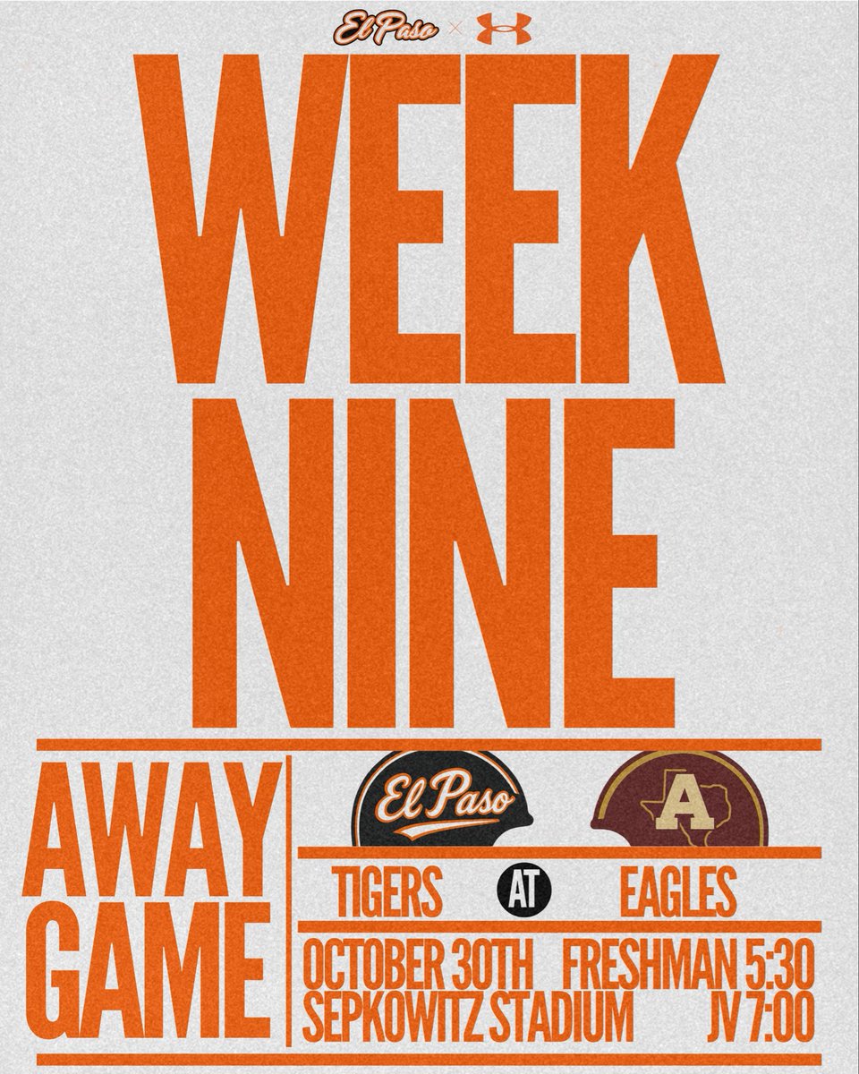WEEK 9️⃣

🆚 Andress
🗓️ Friday, Oct 31 👻 
⏰ 7:00 PM MST
🏟️ R.R. Jones Stadium 
🎟️ episd.org/o/episd/page/o…
🎥 fan.hudl.com/usa/tx/el-paso…

#digin x #brotherh25d x #txhsfb