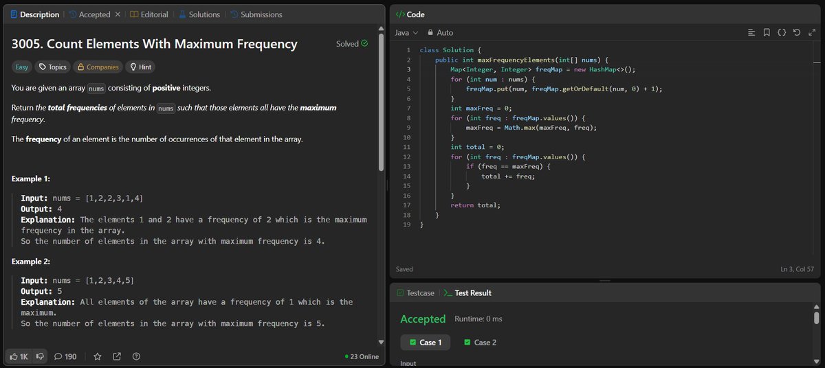 rituu_09's tweet image. Day 303 of 2025:                        
👩‍💻 Code to Crack Companies!  
🧩 Q5: Find Missing Number in an Array
🧩 Q6: Count Elements With Maximum Frequency
#CodingJourney #PlacementPrep #2025Goals #leetcode #letsconnect