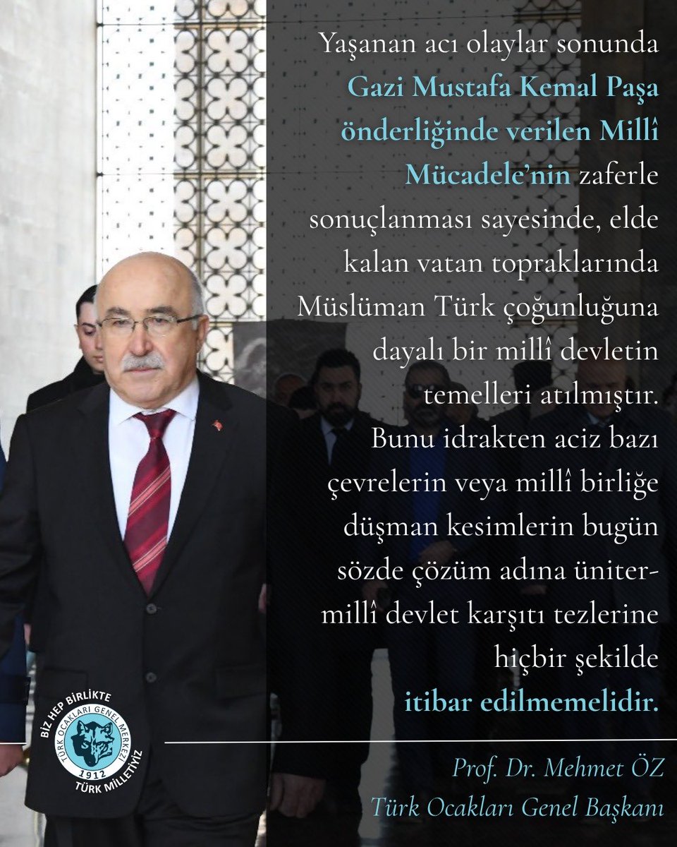 🔖Yaşanan acı olaylar sonunda Gazi Mustafa Kemal Paşa önderliğinde verilen Millî Mücadele’nin zaferle sonuçlanması sayesinde, elde kalan vatan topraklarında Müslüman Türk çoğunluğuna dayalı bir millî devletin temelleri atılmıştır. Bunu idrakten aciz bazı çevrelerin veya millî
